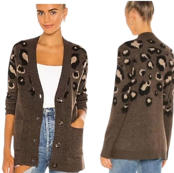 Heartloom Evette Cardigan Sweater Cozy Soft Neutral brown animal print sz S - Picture 1 of 10
